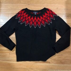 Chaps Black Sweater with Red and Gray Design